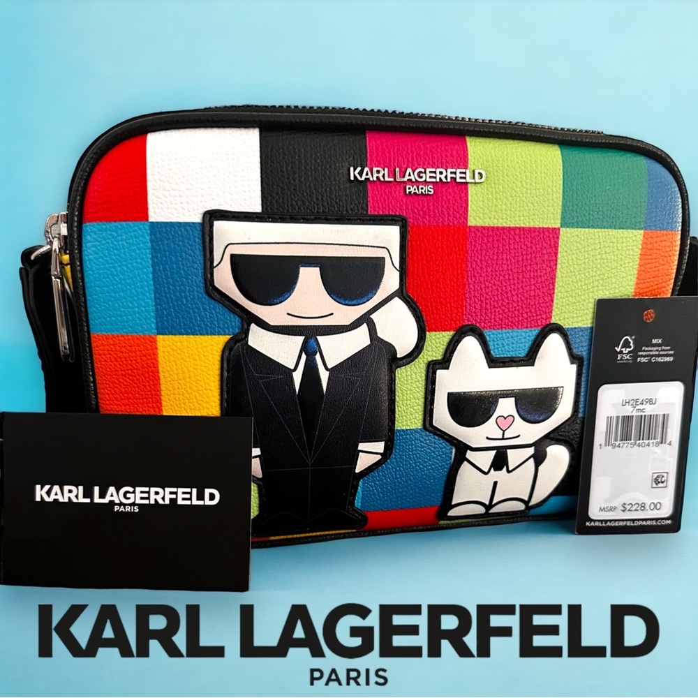 🆕KARL LAGERFELD Paris Maybelle colorblock check crossbody camera shoulder bag - Picture 1 of 12